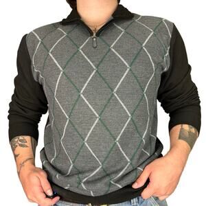 90s Quarter Zip Patterned Knit Sweater